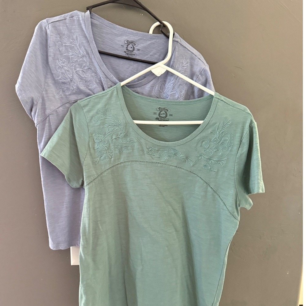Victory Outfitters Womens Embroidered Slub Knit T-Shirt 2 Pack Green Blue Large